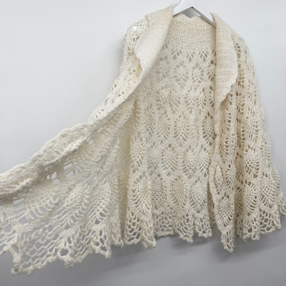 Vintage Handmade Crochet Poncho Cardigan One Size Coquette Fairy Ethereal Artsy - Picture 7 of 10
